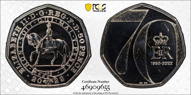 2022 50p Platinum Jubilee CuNi J. Bergdahl Obv. MS67