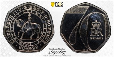 2022 50p Platinum Jubilee CuNi J. Bergdahl Obv. MS67