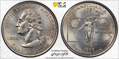 1999-D 25C Pennsylvania AU58