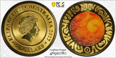 2017 $5 Planetary Coins Sun Colorized MS69
