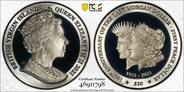 2021 $20 100th Ann Morgan/Peace Dollar Black Proof Susan Blunt Queen PR68DCAM