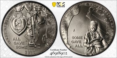 2022-D 50C National Purple Heart Hall of Honor MS70