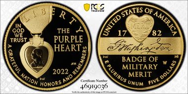 2022-W $5 National Purple Heart Hall of Honor PR70DCAM