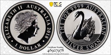 2018-P $1 Silver Swan MS69