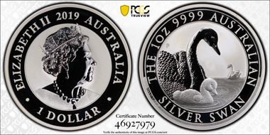 2019-P $1 Silver Swan MS70