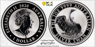 2020-P $1 Silver Swan MS69