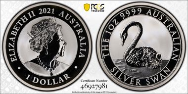 2021-P $1 Silver Swan P5 MS69