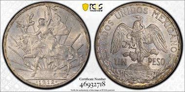1912 Peso Caballito KM-453  Ag MS62