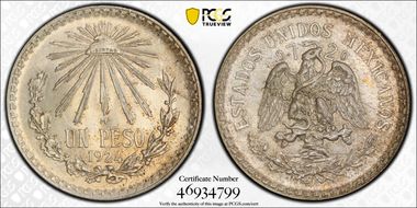 1924-M Peso KM-455  Ag MS66