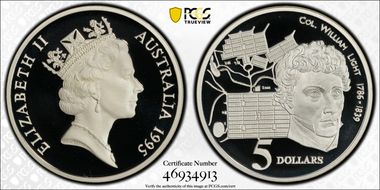 1995 $5 Col. William Light Colonial Australia PR70DCAM