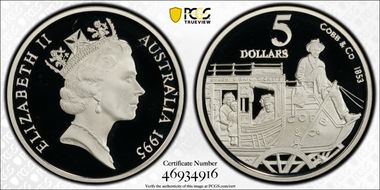 1995 $5 Cobb & Co. 1853 Colonial Australia PR69DCAM