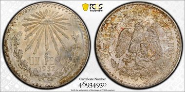 1932-M Peso KM-455  Ag Open 9 MS66+