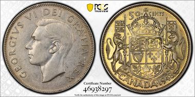 1948 50C Narrow Date AU50