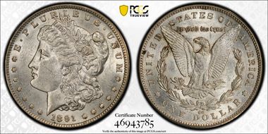 1891-CC $1 VAM 3, Spitting Eagle AU55