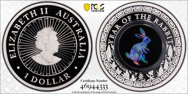 2023-P $1 Year of the Rabbit Opal Ag PR70DCAM