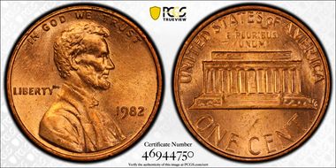 1982 1C Bronze, Small Date MS63RD