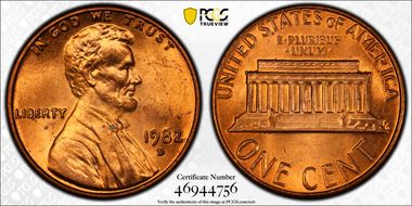 1982-D 1C Bronze MS64RD