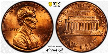 1982 1C Zinc, Small Date MS66RD