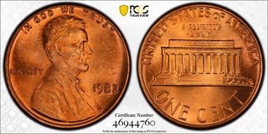 1982 1C Zinc Large Date MS67RD