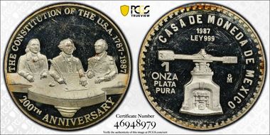 1987-Mo Onza X-MB37 Ag U.S. Constitution 200th Ann. PR62DCAM