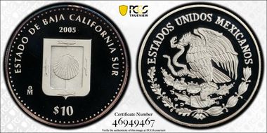2005-Mo 10 Peso Baja California Sur KM-724  Ag PR68DCAM