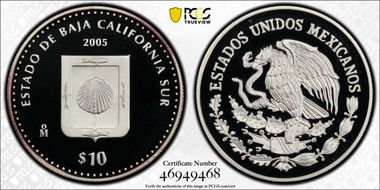 2005-Mo 10 Peso Baja California Sur KM-724  Ag PR69DCAM
