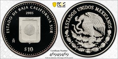 2005-Mo 10 Peso Baja California Sur KM-724  Ag PR69DCAM
