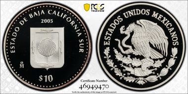 2005-Mo 10 Peso Baja California Sur KM-724  Ag PR69DCAM