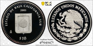 2005-Mo 10 Peso Baja California Sur KM-724  Ag PR69DCAM