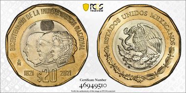 2021-Mo 20 Peso Independence Bicentenary MS65