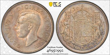 1947 50C Narrow Date Straight 7 MS63