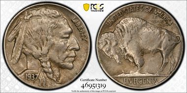 1937-D 5C 3 Legs XF40