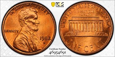 1982-D 1C Zinc Large Date MS67+ RD