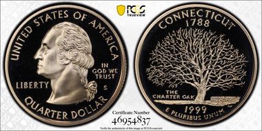 1999-S 25C Connecticut PR70DCAM