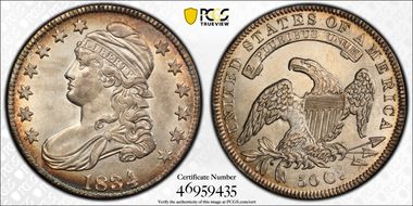 1834 50C Overton 106 AU58