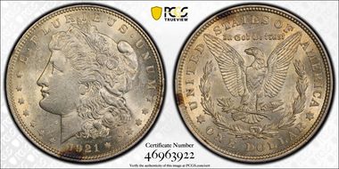 1921 $1 Morgan AU55