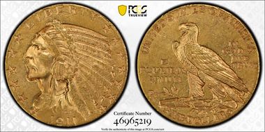 1911 $5 AU58
