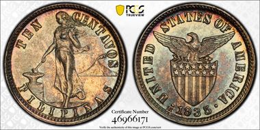 1935-M 10C KM-169  Ag MS65