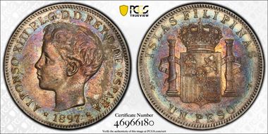 1897-SG V Peso Calico-122  Ag AU50