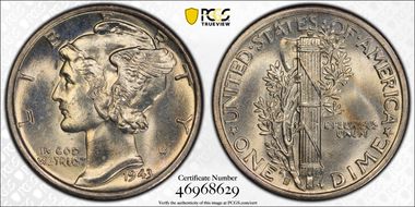1943-S 10C MS66FB