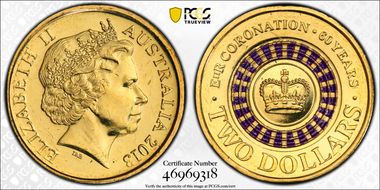 2013 $2 Coronation Colorized MS65