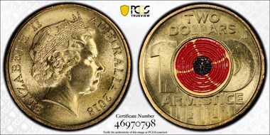 2018 $2 Armistice Centenary Colorized MS66