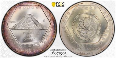 1994-Mo 10 Peso Piramide del Castillo MS67