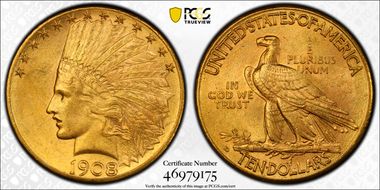 1908-D $10 Motto MS63