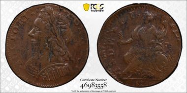 1787 CT 1/2P Mailed Bust Left, M 10-E AU50BN