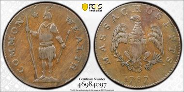 1787 Cent Massachusetts XF40BN