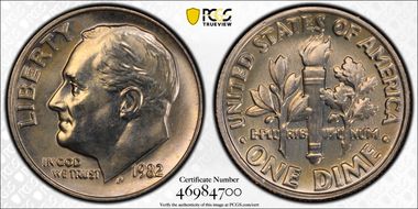 1982 10C No Mintmark - Strong MS67FB