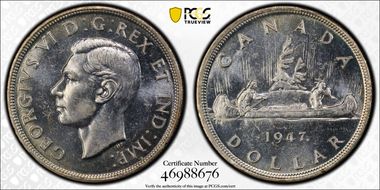 1947 S$1 Maple Leaf Doubled HP MS63