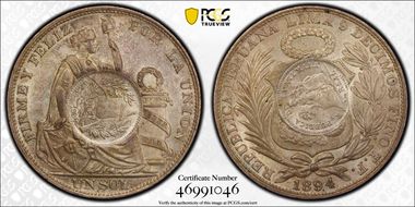 1894 (Peso) KM-224 C/S on 1894-TF Sol MS63