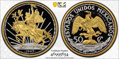"1907" (2022) Medal Caballito Tribute 50C Selective Gilt SP69